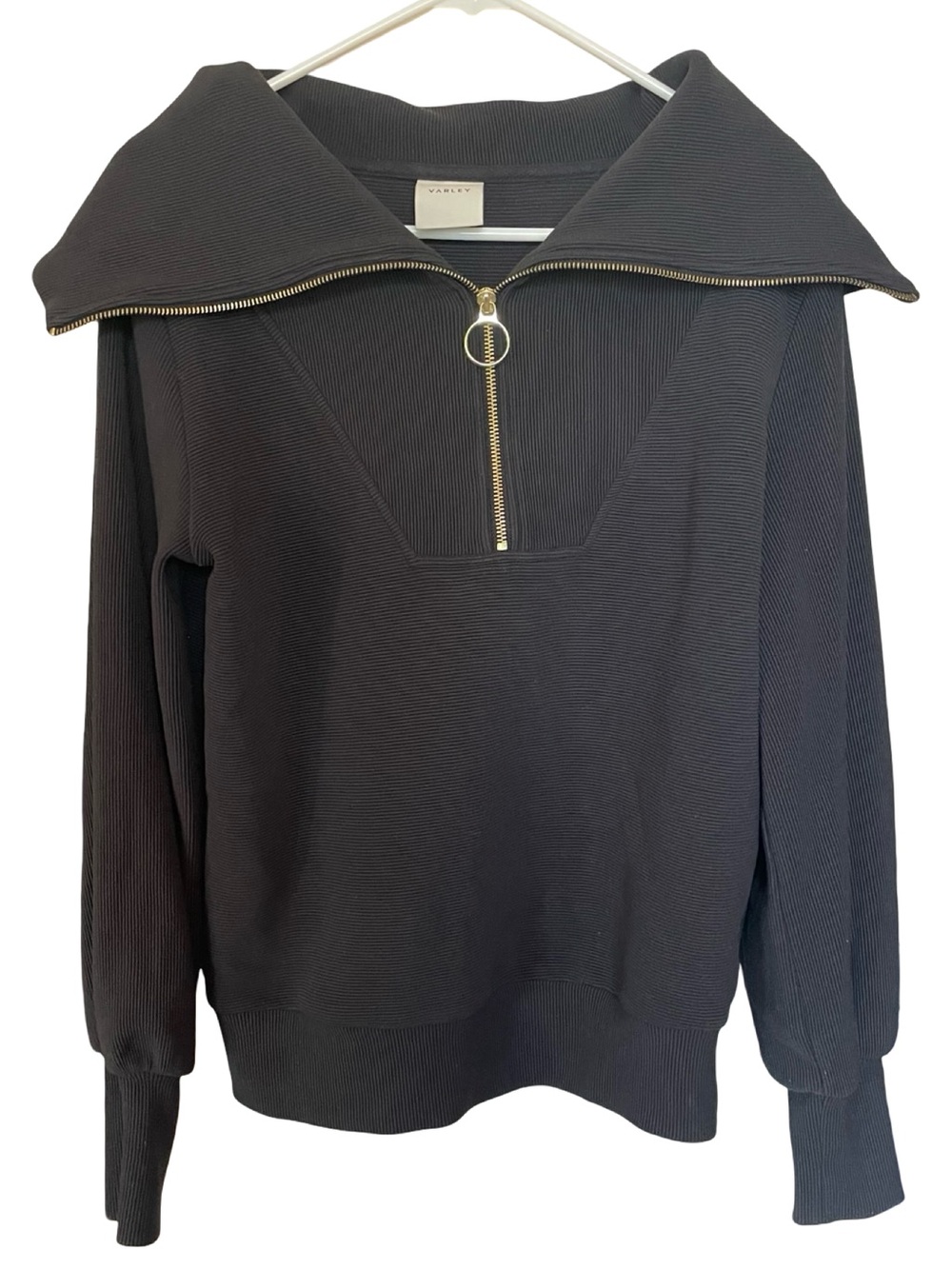 Varley Vine Half Zip Pullover XXS Black Ottoman Rib Gold Zip
